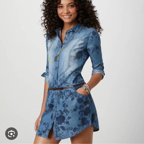 American Eagle Outfitters Dresses & Skirts - AEO Floral Denim Long Sleeve Shirtdress